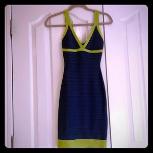Blue and lime green Herve Leger dress (size xxs)